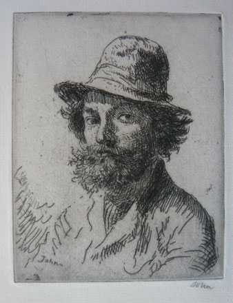 Portrait of the Artist: Bust, in a hat, with untidy hair and beard - Augustus John 